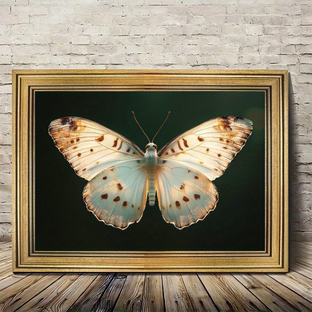 Bellcat Picture Frames  White Butterfly Canvas Wall Art with Vintage Golden Frame, Wall Decor for Living Room - 29.97cm x 39.88cm Single Piece Butterfly Print