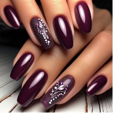 Future key Artificial fingernails 24pcs Elegant Purple Ballet-Style Press-On Nails Set with Floral & Pearl Accents, Glossy Finish - Short Length, Fashionable Removable Women's Nail Art, Removable Pressons|Balletshaped Nails|Decorative Nail Set