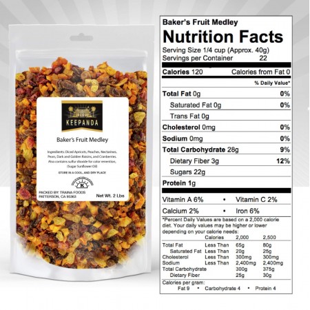 Keepanda Preserved, frozen, dried and cooked fruits and vegetables Traina Home Grown Sun Dried Baker’s Fruit Medley - Diced Peaches, Cranberries, Apricots, Pears, Nectarines, and Raisins - Non GMO, Gluten Free, Packed in Resealable Pouch