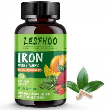 Lesfhoo Dietary supplements for humans Vegan Iron Supplement Organic Whole Foods - Gentle Pills for Women & Men w/Iron Deficiency 