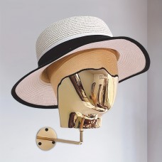 Lifeauditor Hat stands Golden Wall-Mounted Hat Rack with Mannequin Head - Space-Saving, Plastic Display for Hats, Fedoras, Straw Hats - Includes Mounting Screws, Perfect for Home or Salon, Hat Rack for Wall