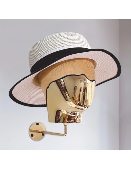 Lifeauditor Hat stands Golden Wall-Mounted Hat Rack with Mannequin Head - Space-Saving, Plastic Display for Hats, Fedoras, Straw Hats - Includes Mounting Screws, Perfect for Home or Salon, Hat Rack for Wall