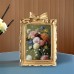Lifebeliever Picture Frames Vintage American Copper Golden Frame, Rectangular Sculpted Floral Art Single Picture Frame for Home Decor, Living Room Wall Art