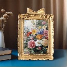 Lifebeliever Picture Frames Vintage American Copper Golden Frame, Rectangular Sculpted Floral Art Single Picture Frame for Home Decor, Living Room Wall Art