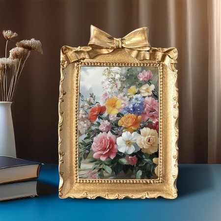 Lifebeliever Picture Frames Vintage American Copper Golden Frame, Rectangular Sculpted Floral Art Single Picture Frame for Home Decor, Living Room Wall Art