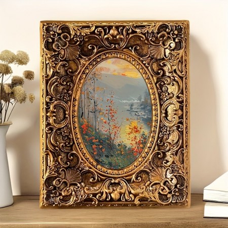 Lifegulf Picture Frames Vintage Golden Resin Photo Frame - Embossed Art, Mediterranean & American Pastoral Style, Perfect for Wall or Tabletop Display, Lightweight, Single Piece