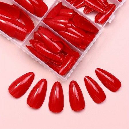 Prettyseason Artificial fingernails 120pcs Vibrant Red Almond-Shaped Press-On Nails Set - Glossy, Full Coverage False Nails