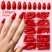 Prettyseason Artificial fingernails 120pcs Vibrant Red Almond-Shaped Press-On Nails Set - Glossy, Full Coverage False Nails