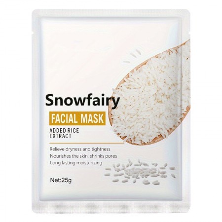 Snowfairy Facial beauty masks Rice Extract Face Masks 6-Pack, Deep Hydration & Firming, Alcohol-Free Moisturizing Sheet 10pcs
