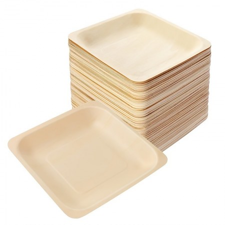 UDIARY Disposable table plates 50PCS Square Wooden Disposable Plates - Dinner Plates for Wedding