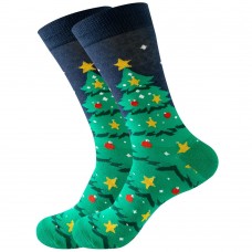Smilesky Socks 3 Pair Of Men's Christmas Tree Pattern Crew Socks, Comfy Breathable