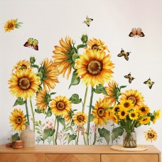 Whitehare Wall stickers Sunflower & Butterfly Wall Decal - Reusable PVC, Self-Adhesive Floral Sticker