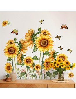Whitehare Wall stickers Sunflower & Butterfly Wall Decal - Reusable PVC, Self-Adhesive Floral Sticker