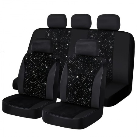 Supermonster Fitted automotive seat covers  Luxury Black Diamond Car Seat Covers Set - Premium Fit, Durable Polyester, Easy Care