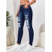 Smilesky Jeans Fashionable Blue Denim Skinny Jeans with Distressed Details