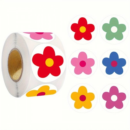USEA Stickers 500 Count Roll 1-Inch PVC Flower Stickers, Decorative Plant Floral Labels for Gifts, Mobile