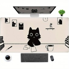 Whitehare Desk mats 1pc Kawaii Black Cat Desk Mat, Large Extended , Polyester