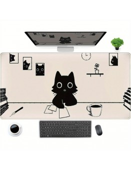 Whitehare Desk mats 1pc Kawaii Black Cat Desk Mat, Large Extended , Polyester