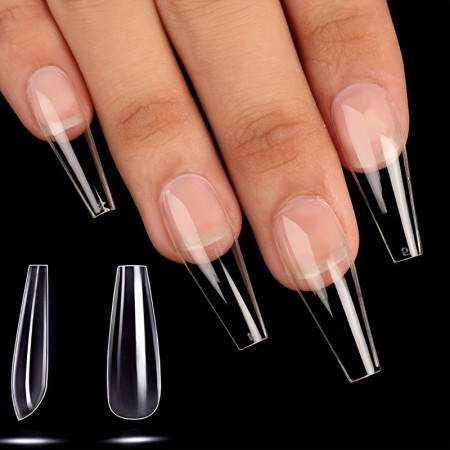 Camelliadiary Artificial fingernails Long Press-On Nails Clear Full Cover Artificial False Nails 100pcs