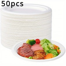 Whitedeer Disposable table plates 50-Pack White Paper Plates for Camping and Dining, Biodegradable