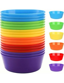 SMILECAT Bowls 18pcs Set of Colorful Reusable Plastic Bowls Unbreakable