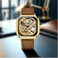 UHOT Men's Luxury Golden Mechanical Watch - Genuine Leather Strap