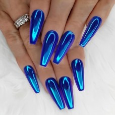 Aestheticstory Artificial fingernails Blue Chrome Mirror Finish Press-On Nails - Long Ballet Shape 10pcs