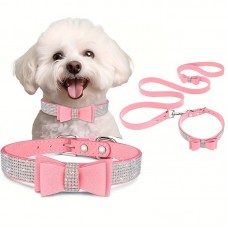 Futurelandy Anti-flea collars for pets Dog Leash w/ Collar Set Lovely Dog Bow Tie Collar w/ Walking Rope For Small Medium Dogs Travel