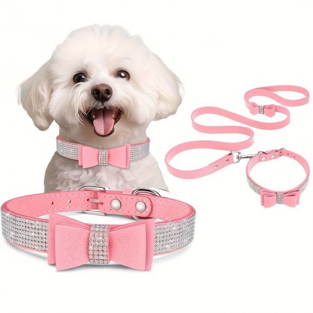 Futurelandy Anti-flea collars for pets Dog Leash w/ Collar Set Lovely Dog Bow Tie Collar w/ Walking Rope For Small Medium Dogs Travel
