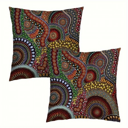 Nicespce Seat Cushions Aboriginal Art Polyester Throw Pillow Covers, Decorative Cushion Cases with Hidden Zipper, Double-Sided Design for Home Decor 2pcs