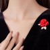 Airfairy Brooches for clothing Elegant Red Rose Brooch Pin with Crystal Accents, Romantic Zinc Alloy Floral
