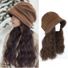 Pink planet Hat wig one fashionable female models new fall and winter plush cap wig female long hair simulation hair wig cap