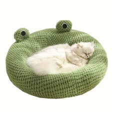 Queendiary Pet cushions Frog-Shaped Plush Pet Bed for Cats - Soft Polyester Fiber Cartoon Design, Cozy Cotton Filling, Ideal for Cats and Small Dogs