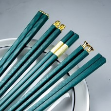 Zonedear Chopsticks 5 Pairs Metal Squared Edge Non-Slip Chopsticks