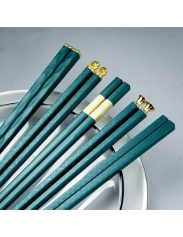 Zonedear Chopsticks 5 Pairs Metal Squared Edge Non-Slip Chopsticks