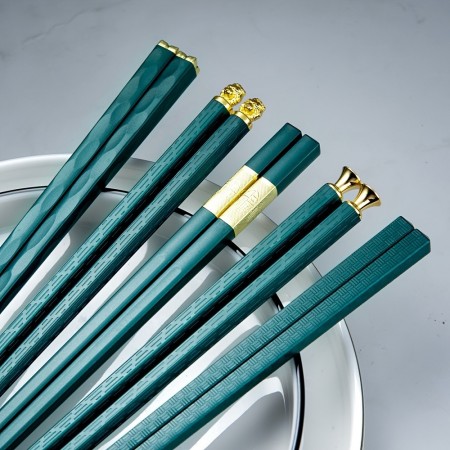 Zonedear Chopsticks 5 Pairs Metal Squared Edge Non-Slip Chopsticks