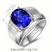 ITATA Jewelry rings Stylish Business Blue Color Men's Open Ring, S925 Silver Inlaid With Cubic 