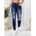 Smilesky Jeans Fashionable Blue Denim Skinny Jeans with Distressed Details