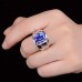 ITATA Jewelry rings Stylish Business Blue Color Men's Open Ring, S925 Silver Inlaid With Cubic 