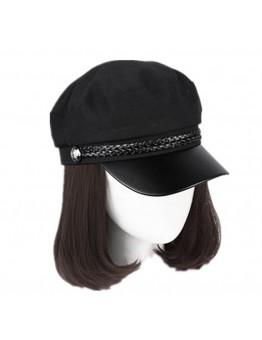 Lifesay Female short hair net red long straight hair navy cap wig one piece fashion wig cap