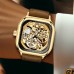 UHOT Men's Luxury Golden Mechanical Watch - Genuine Leather Strap