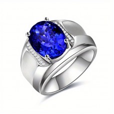 ITATA Jewelry rings Stylish Business Blue Color Men's Open Ring, S925 Silver Inlaid With Cubic 