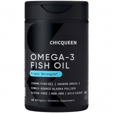 Chicqueen Nutritional supplements Sports Research Triple Strength Omega Fish Oil - Burpless Fish Oil Supplement Fatty Acids from Single-Source Wild Alaska Pollock