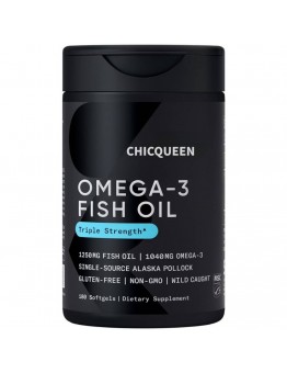 Chicqueen Nutritional supplements Sports Research Triple Strength Omega Fish Oil - Burpless Fish Oil Supplement Fatty Acids from Single-Source Wild Alaska Pollock