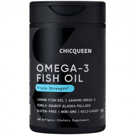 Chicqueen Nutritional supplements Sports Research Triple Strength Omega Fish Oil - Burpless Fish Oil Supplement Fatty Acids from Single-Source Wild Alaska Pollock