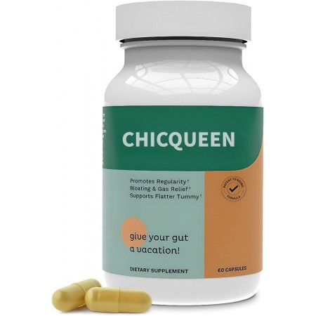 Chicqueen Vitamins Endorsed Gut Health Supplement - 60 Capsules - Relief from Gas and Bloating, Repairs Leaky Gut with Magnesium, Berberine, Vitamin D, Quercetin & More - Gut Health & Colon Cleanse Formula