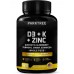Parktree Vitamins D, K2, K1, Zinc, Quercetin, Elderberry, Turmeric, Ginger & Echinacea Whole Food Supplement 8 in 1- D3 5000 IU Plant-Based from Lichen, Vitamin K (K2 MK7, MK4, K1), D3 K2 Vitamins -120 Capsules