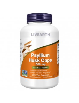 Livearth Dietary supplements for humans NOW Foods Supplements, Psyllium Husk Caps 500 mg, Non-GMO Project Verified, Natural Soluble Fiber, Intestinal Health*, 200 Veg Capsules