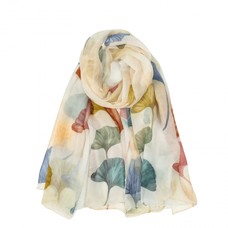 TOSDAYGOOSE scarfs Mulberry Silk, Colorful Ginkgo Leaf Pattern Silk Scarf, Air-conditioned Scarf, Light, Breathable and Elegant, High-end Fresh and Fashionable, Suitable for Shopping and Dating