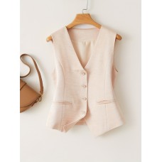 Heyouth Vests Pink Slim-Fit Vest for Women - Single Breasted, V-Neck, Polyester, Machine Washable - Perfect for Spring/Summer Fashion L size